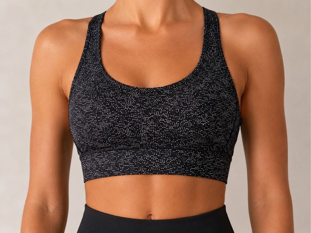 Lululemon Sports Bra Size 4 Black White Speckled Racerback Yoga Workout